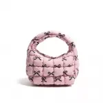 Bow Pleated Nylon Hobo Handbag