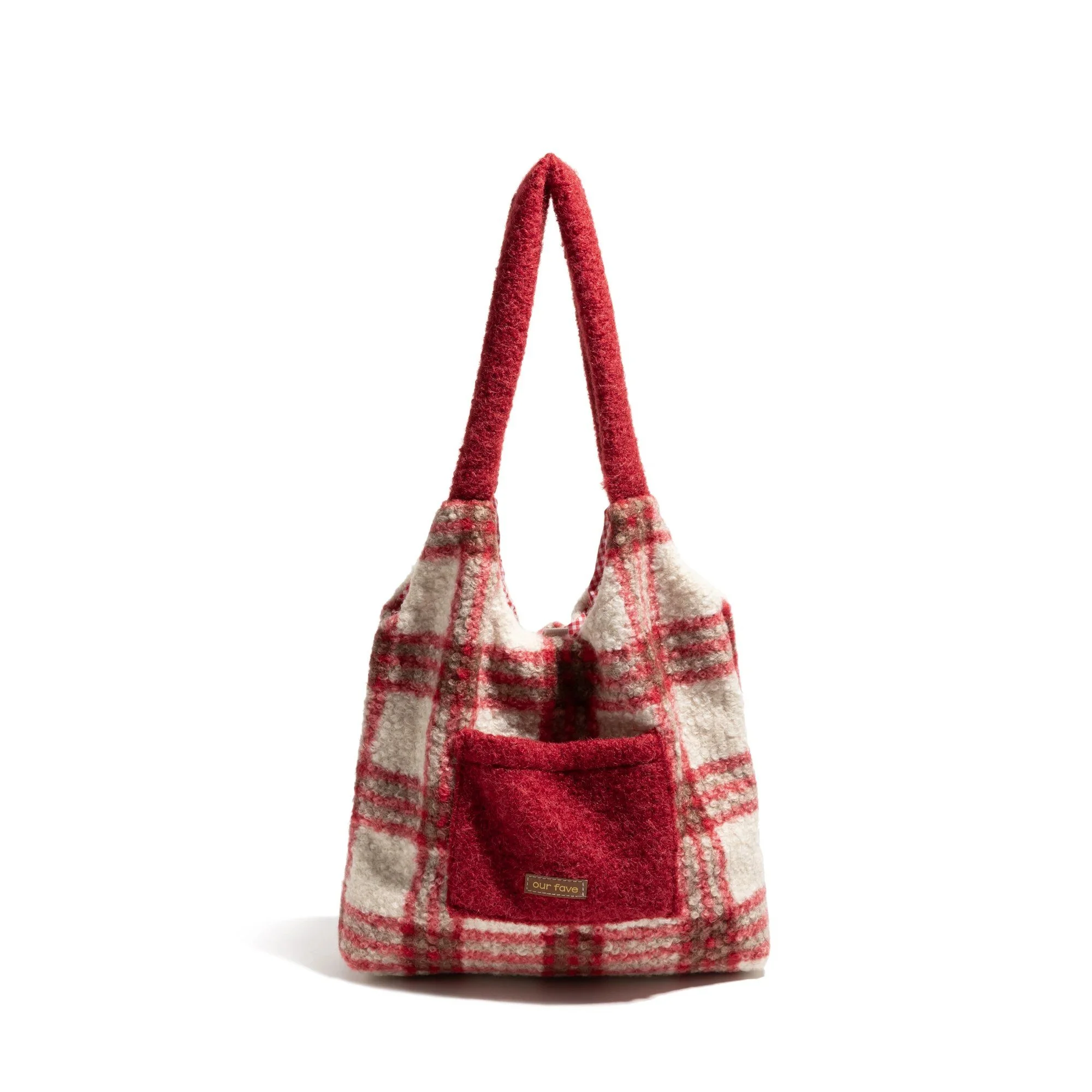Chic Winter Plaid Red Shoulder Bag