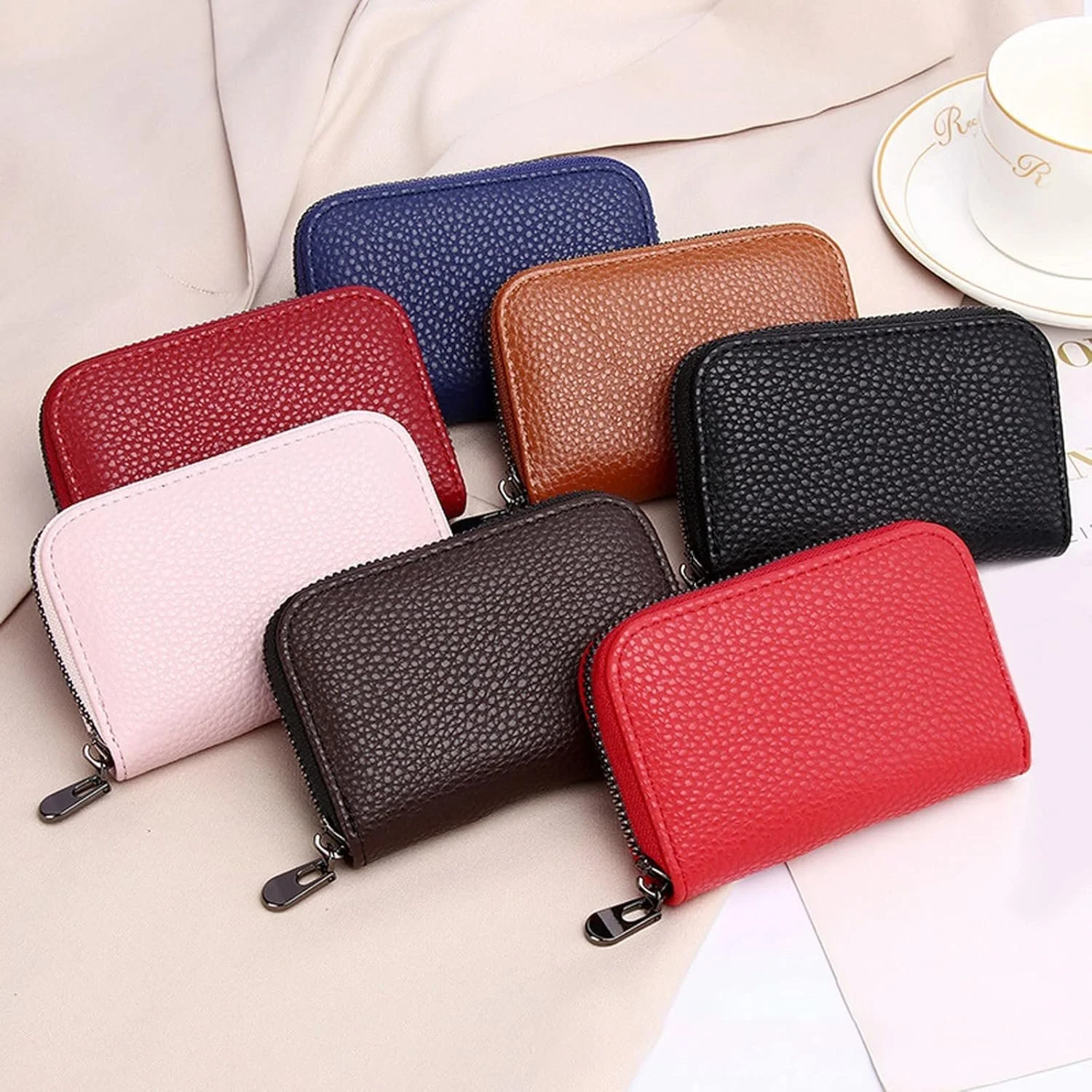Genuine Leather RFID Card Holder Wallet for Men & Women - Compact Zipper Coin Purse