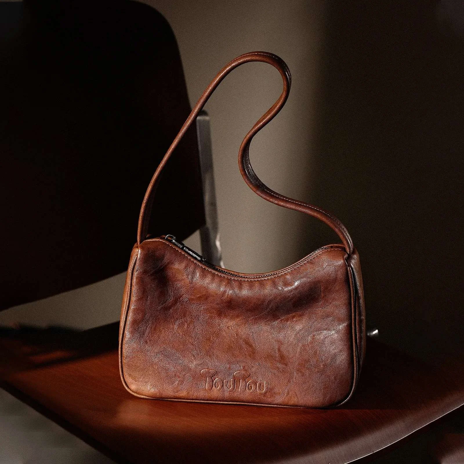 Elegant Brown Faux Leather Women's Shoulder Bag