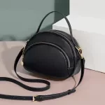 Elegant Small Leather Round Crossbody Shoulder Bag