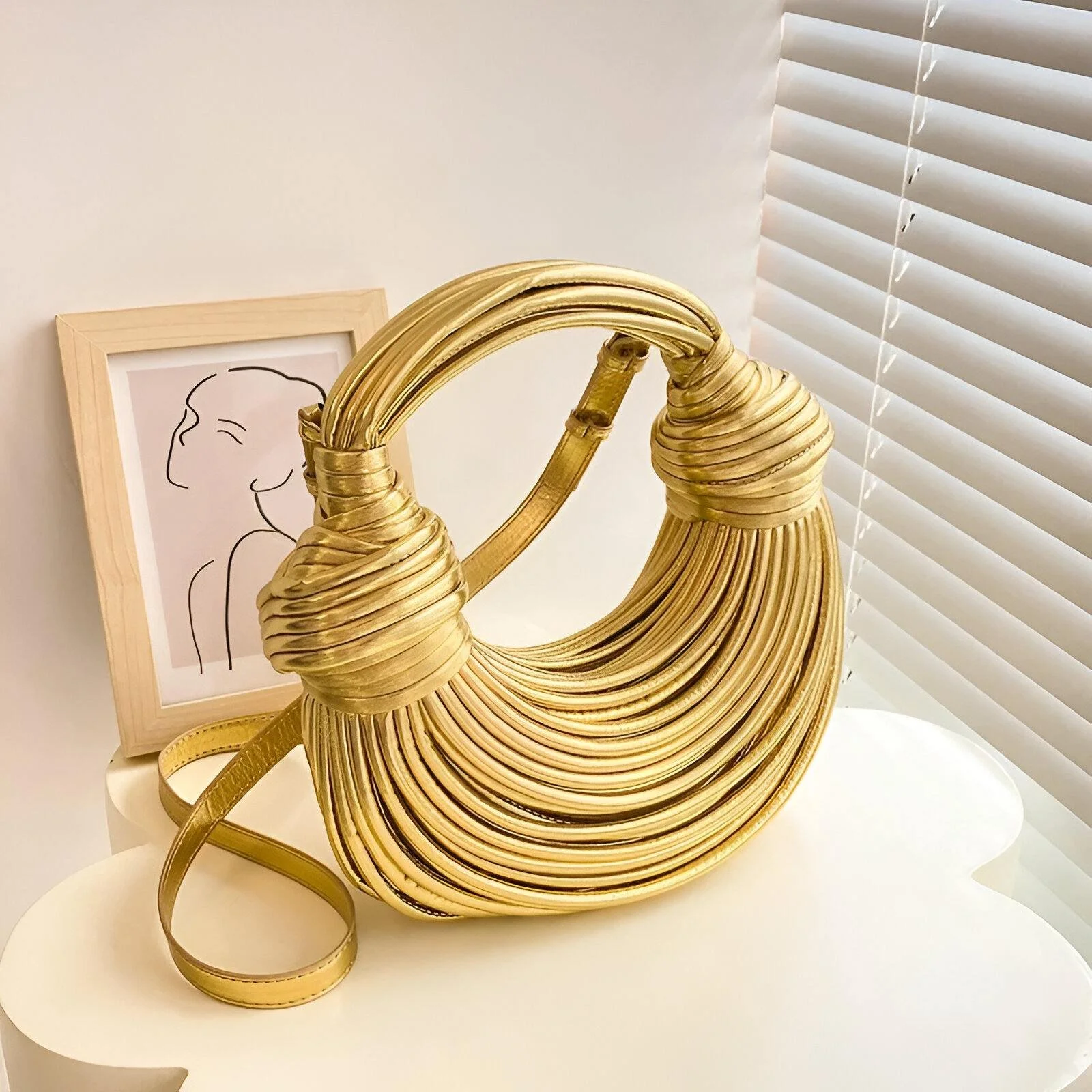 Trendy Gold Knotted Hobos Handbag - Luxury PU Leather Crossbody Bag