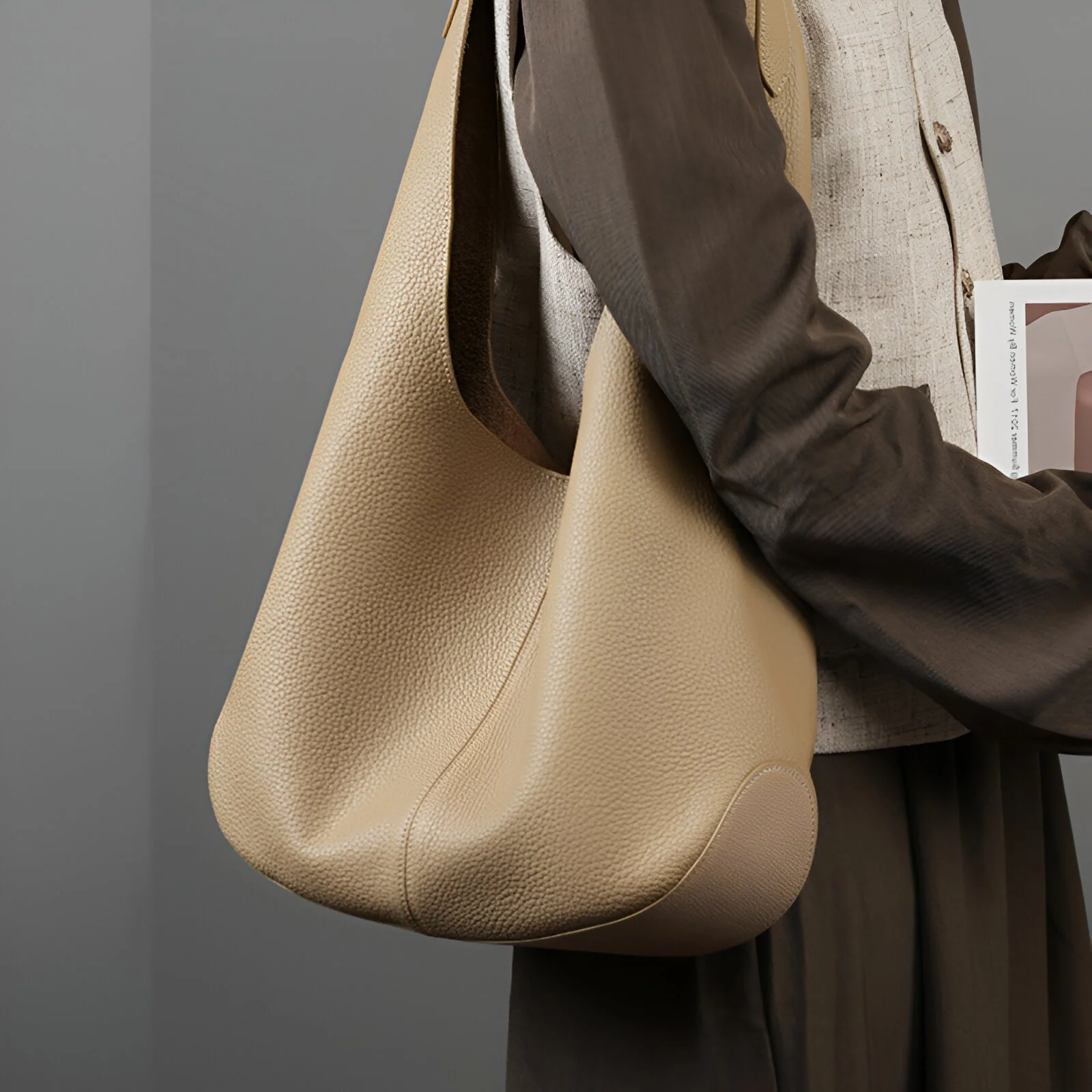 Genuine Full-Grain Leather Tote Bag for Women – Slouchy & Spacious Shoulder Bag