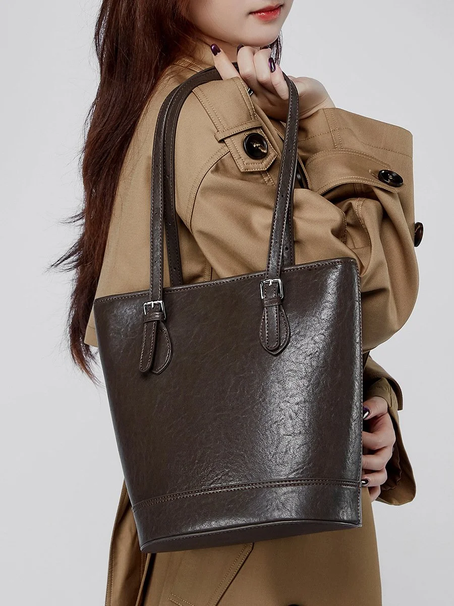 Leather Women Bucket Bag