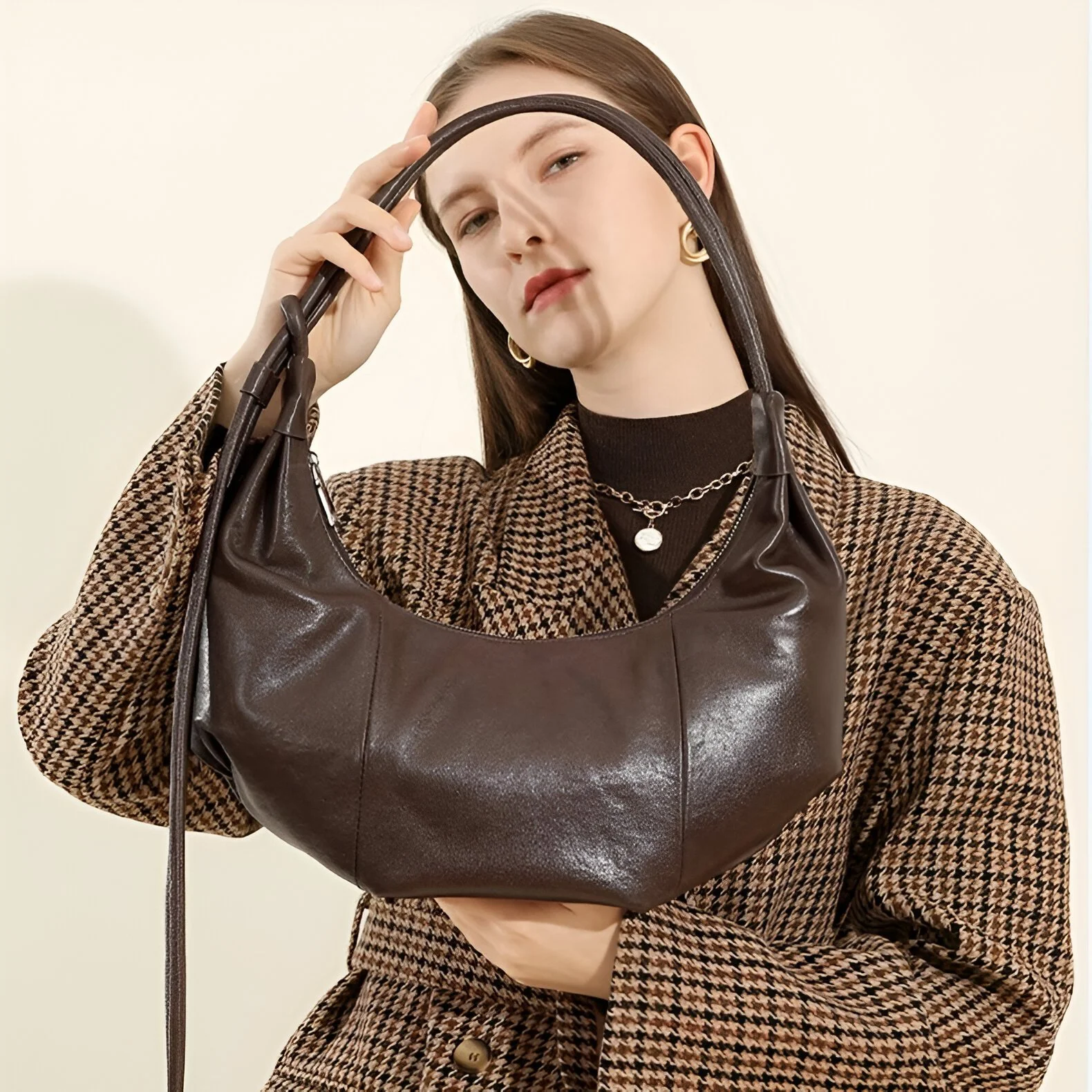 Fashion Designer Genuine Leather Half Moon Shoulder Bag