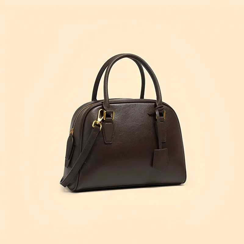 Luxury Genuine Leather Bowling Tote Handbags for Women