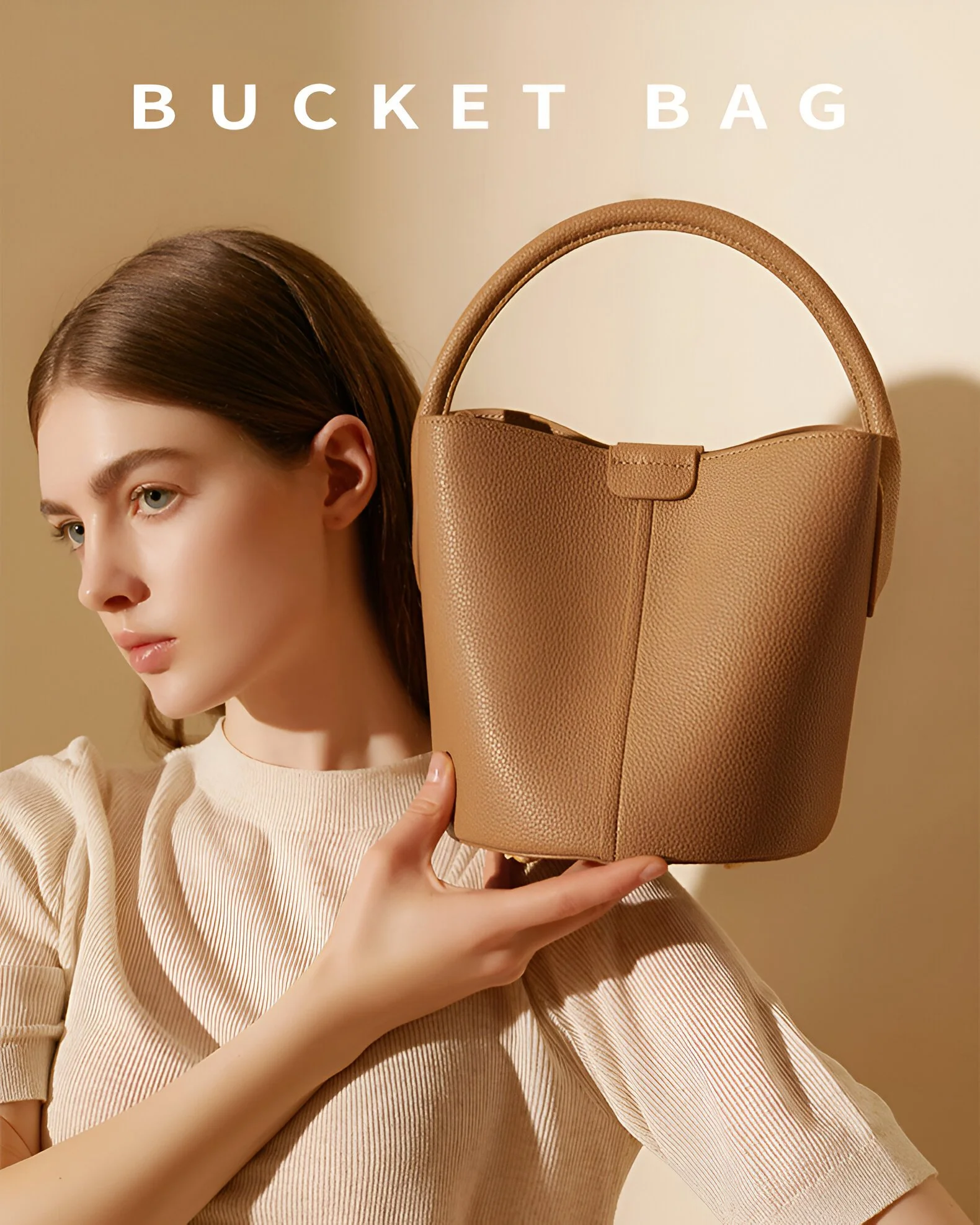 Genuine Cow Leather Small Bucket Crossbody Bag for Women