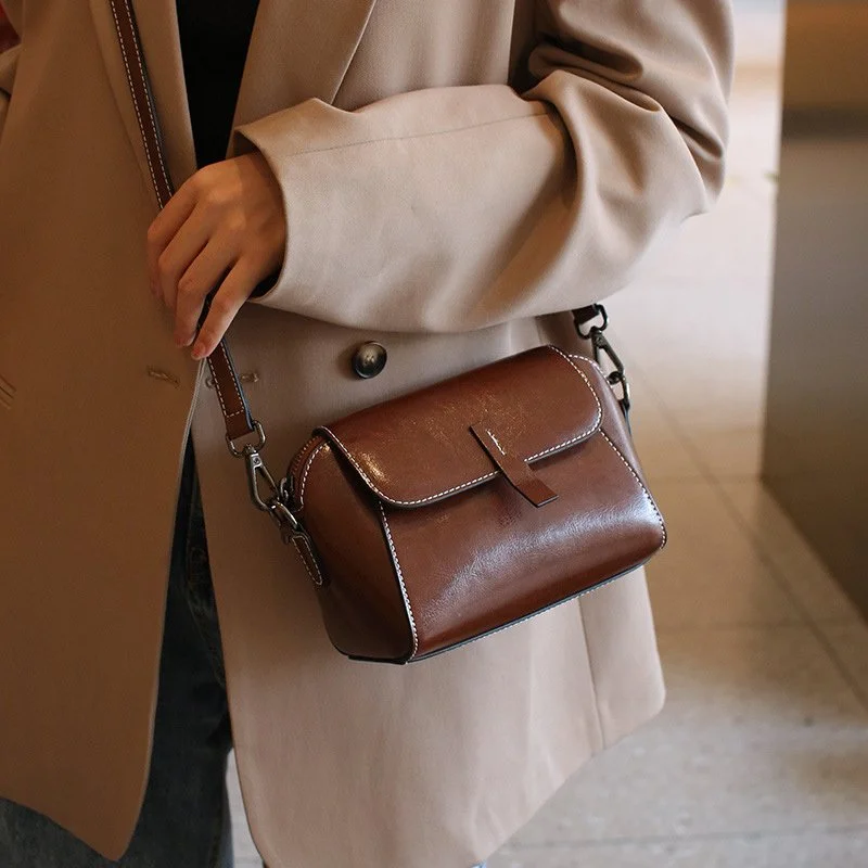 Elegant Oil Wax Leather Crossbody Bag