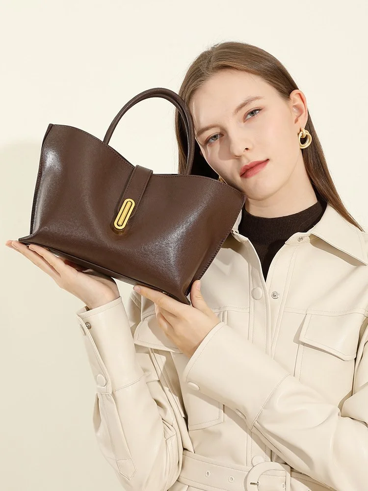 Genuine Leather Vintage Bucket Shoulder Bag for Women