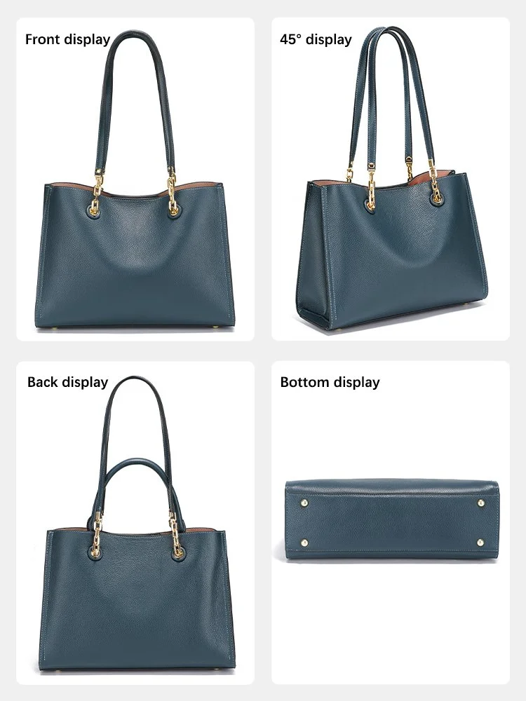 Elegant Dark Blue Genuine Leather Handbag