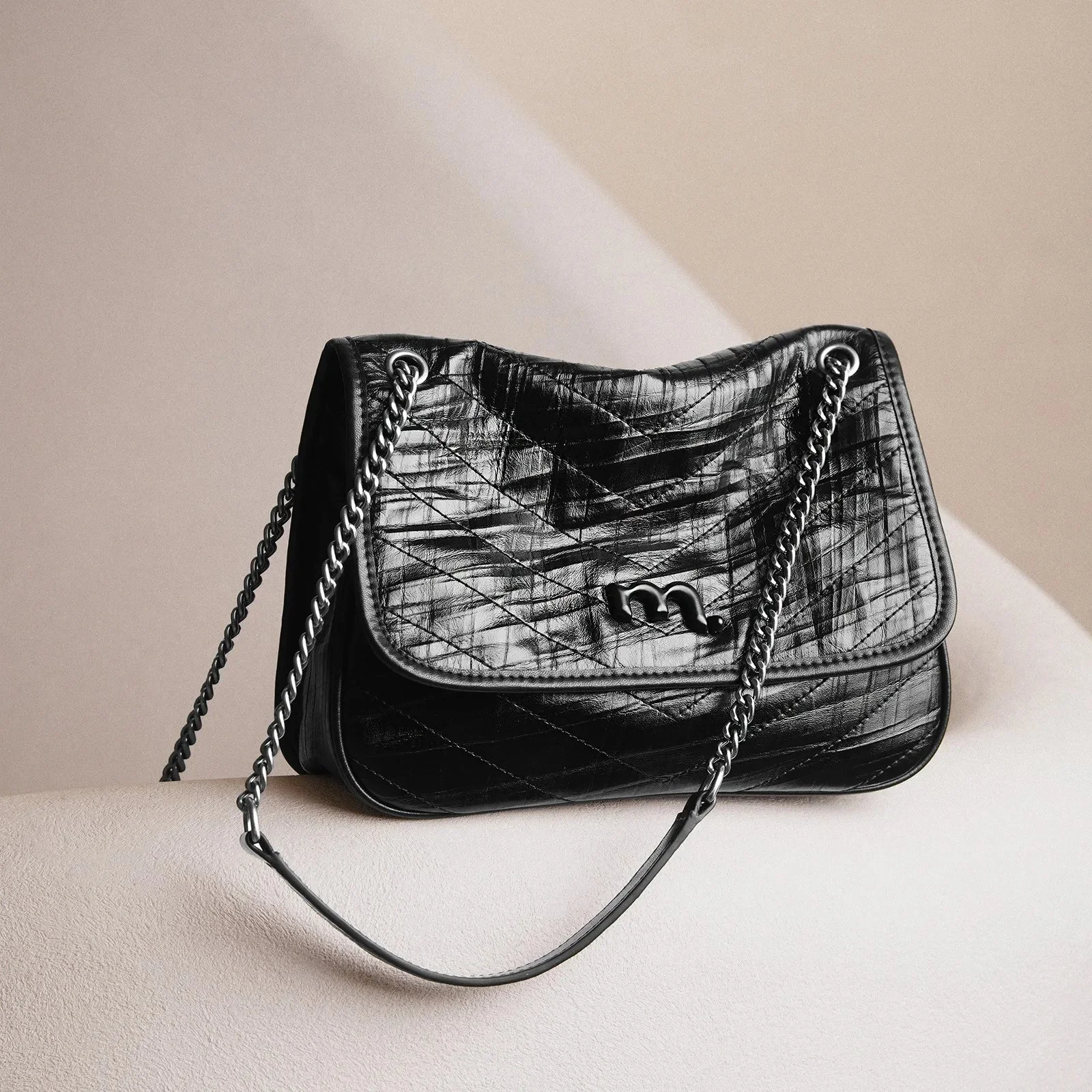 Black Chain Leather Crossbody Bag
