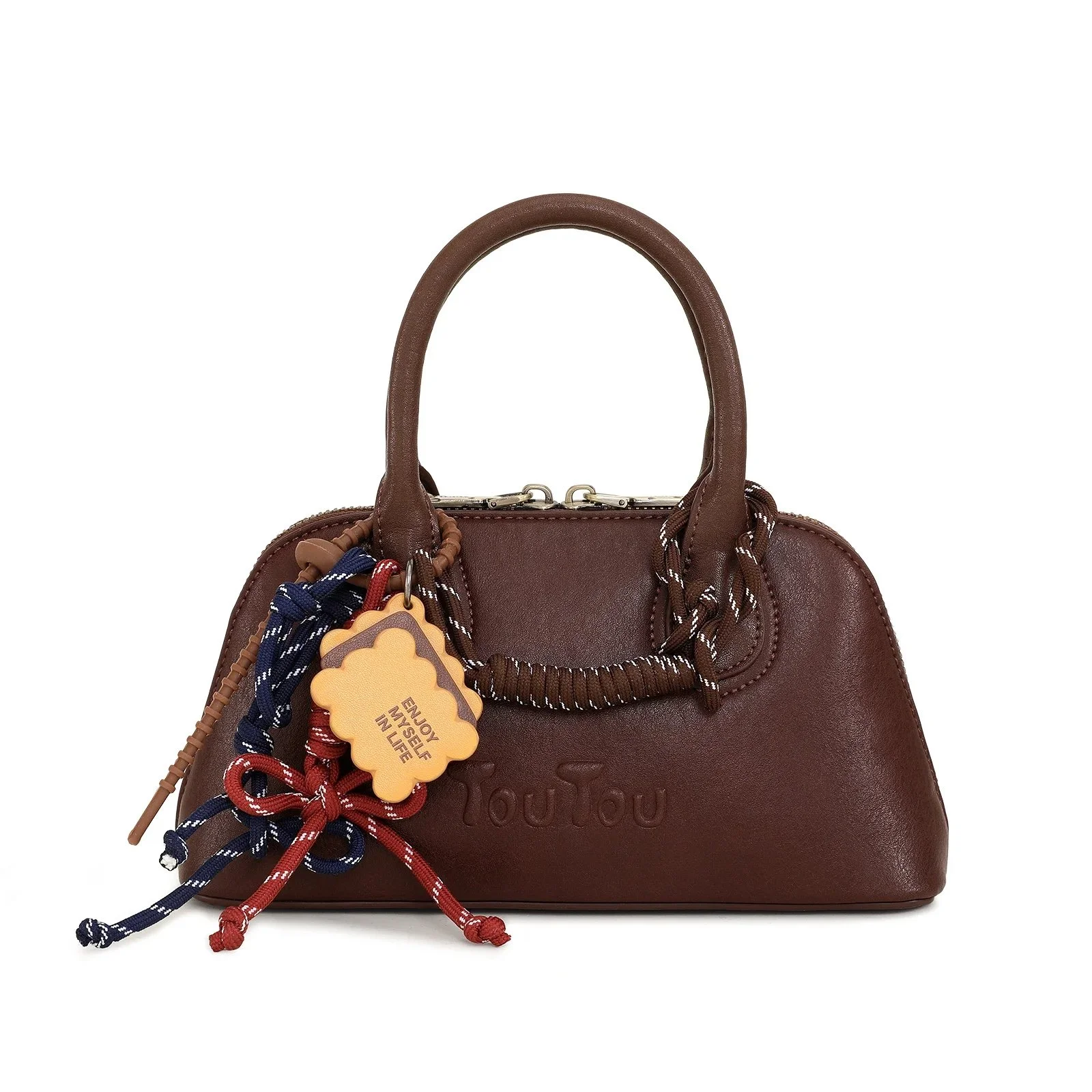 Trendy PU Leather Crossbody Bowling Bag with Pendant – Stylish Daily Commuter Bag