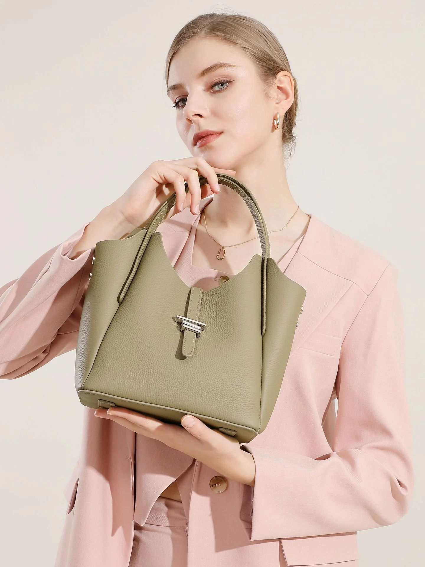 Vintage Cowhide Leather Bucket Shoulder Bag