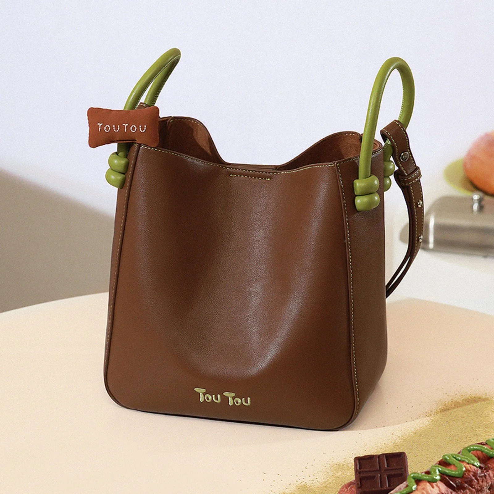 Elegant Matcha Green Luxury Bucket Shoulder Bag for Women