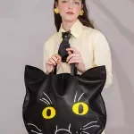 Women’s Cute Cat Embroidered PU Leather & Canvas Portable Handbag