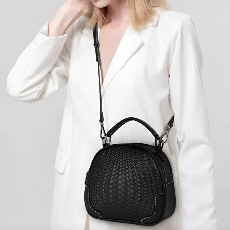 Genuine Leather Large Capacity Round Shoulder Handbag
