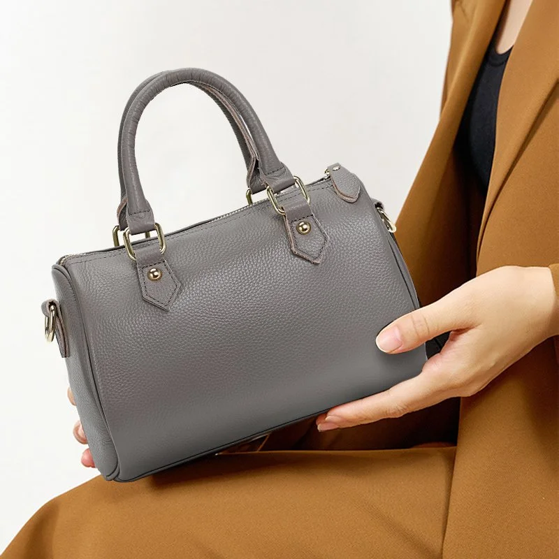 Minimalist Women's Cowhide Cylindrical Shoulder Bag