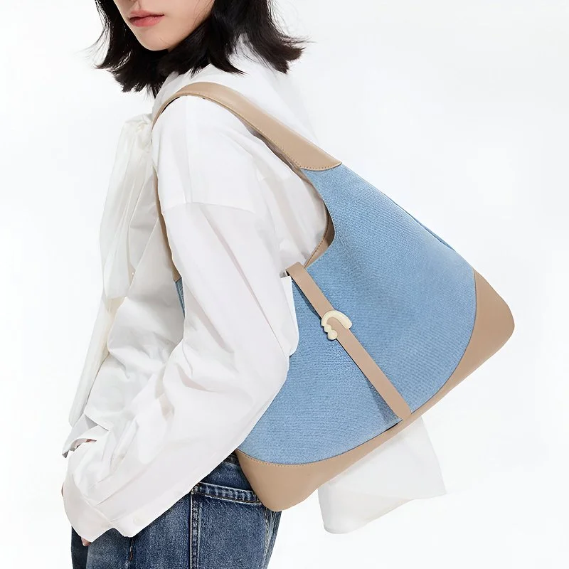 Chic Triangle Denim Tote Bag