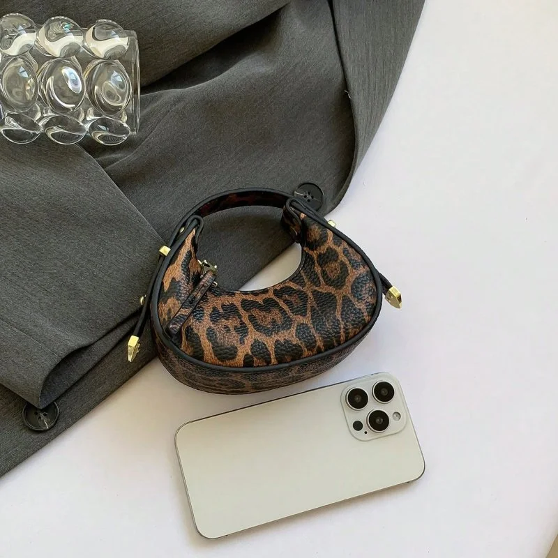 Trendy Leopard Print Mini Dumpling Bag with Adjustable Strap