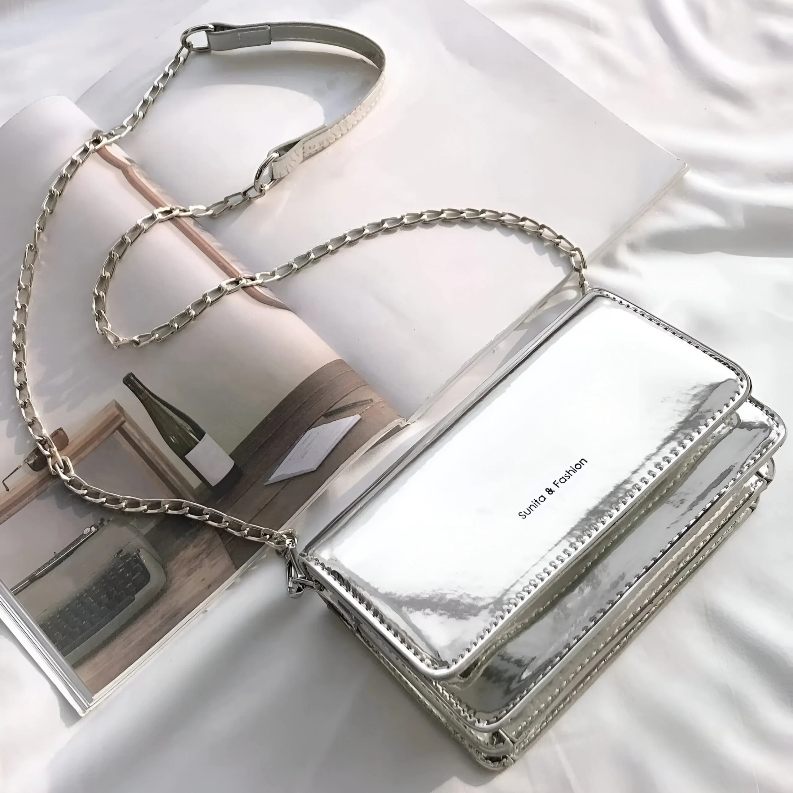 Chic Mini Flap Shoulder Bag with Chain & Metallic Letter Detail – For Women
