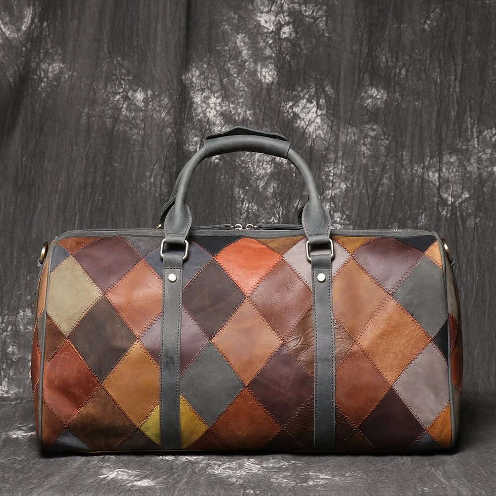 Men's Genuine Leather Quilted Tote Travel Bag