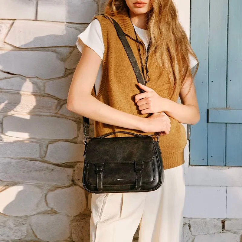 Retro Leather Postman Shoulder Bag for Women – Soft Casual Tote & Crossbody