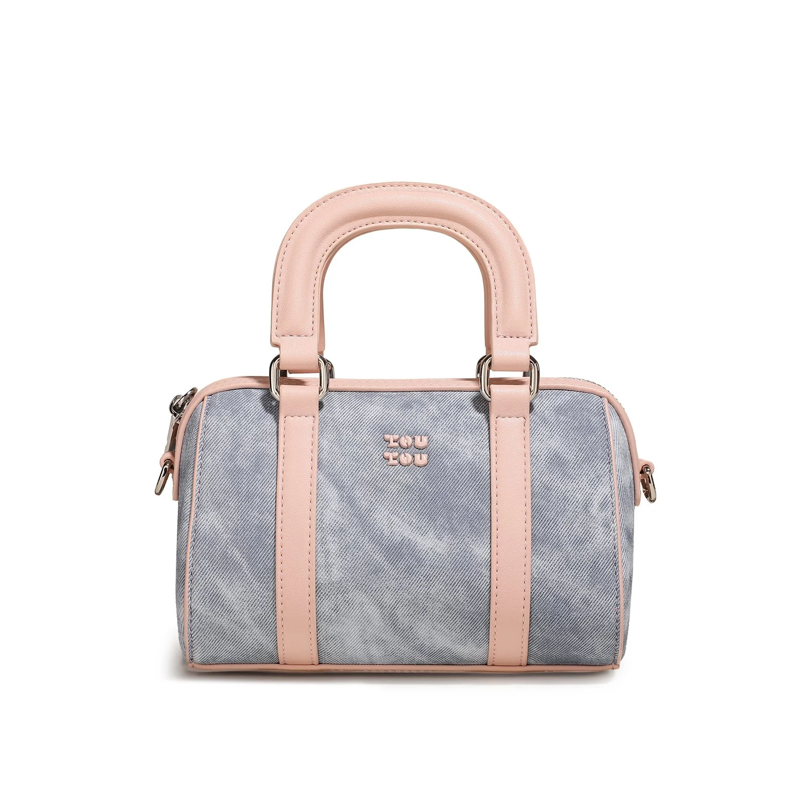 Women’s Blue Bowling Handbag with Adjustable Shoulder Strap and Pendant