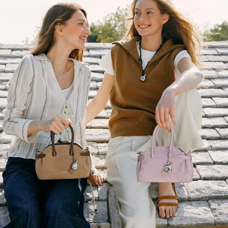 Elegant Suede Leather Shoulder & Crossbody Bag – Luxury Bowling Style