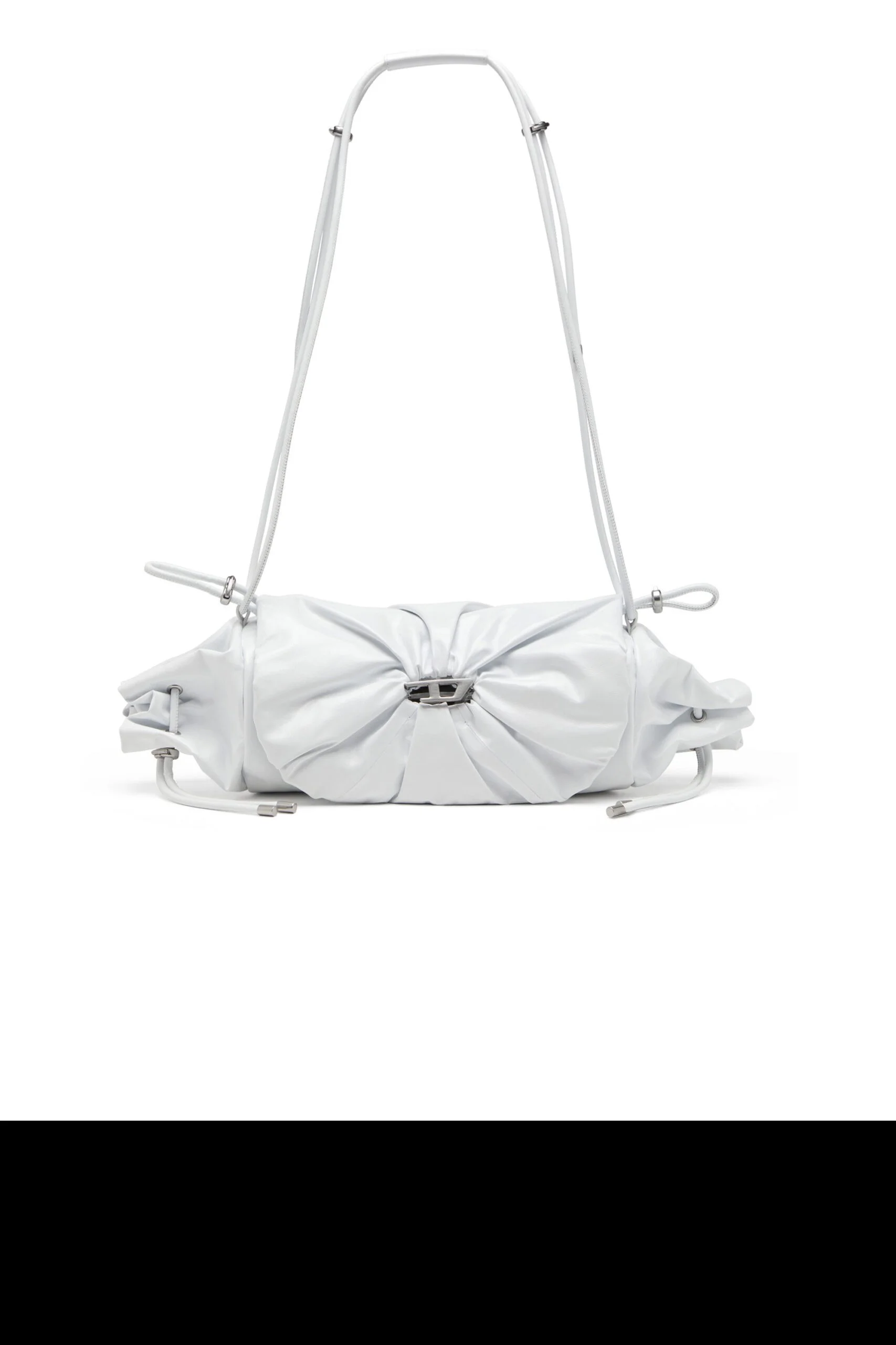 Diesel Scrunch-D White Leather Shoulder Bag with Logo & Drawstring