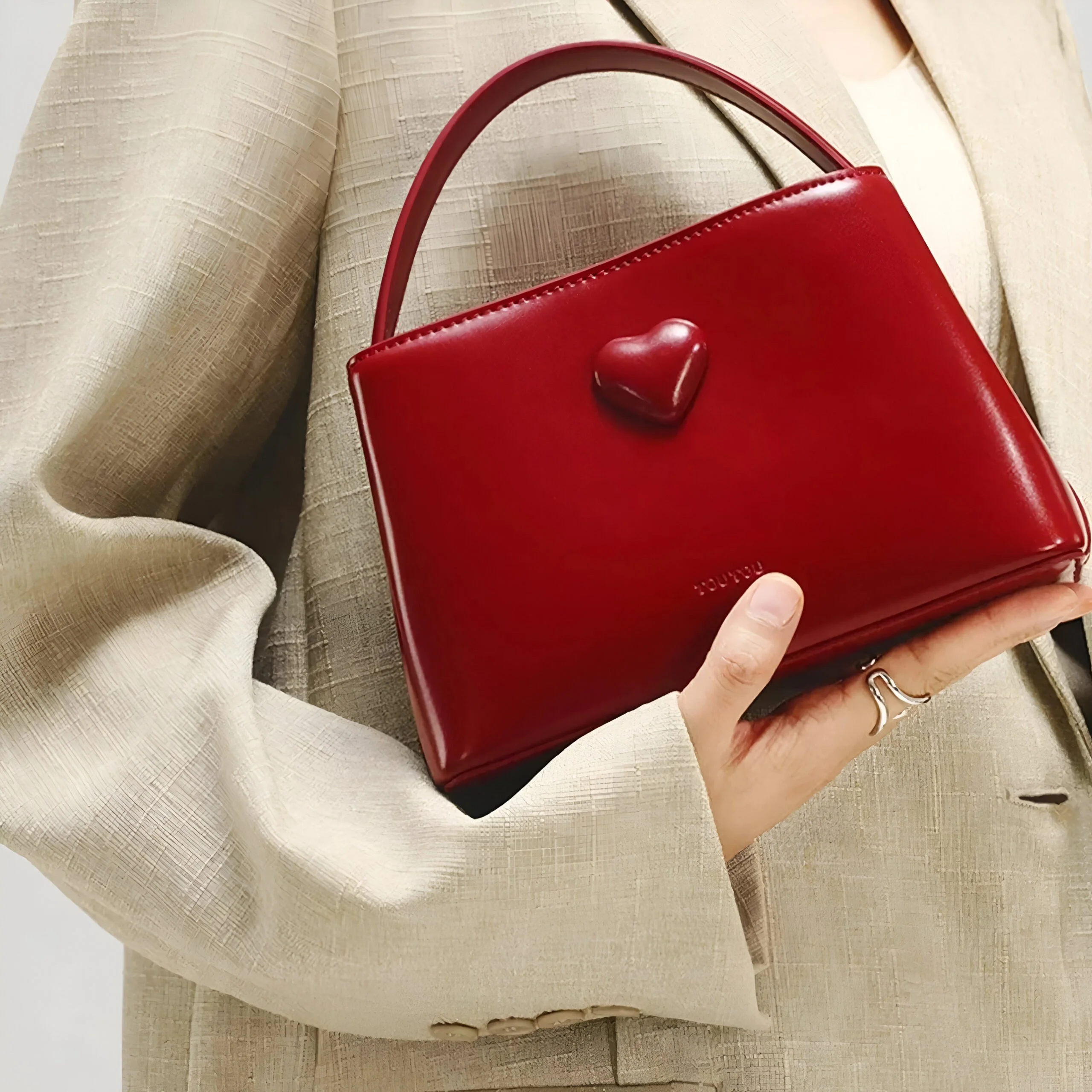 Elegant Red Cowhide Small Handbag – Wedding, Daily & Crossbody Bag