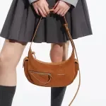 Suede Crescent Shoulder Bag – Chic and Elegant Handbag