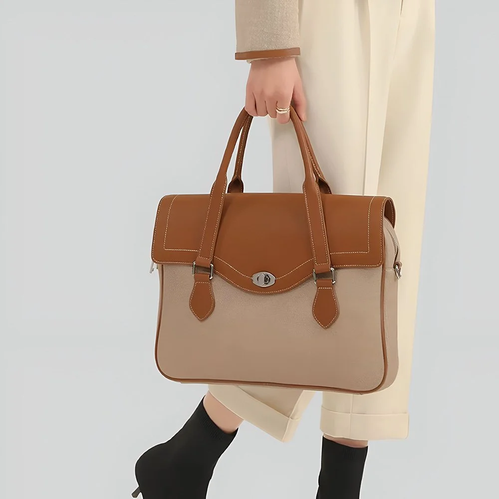 Elegant Women's Leather Tote Bag – 14 Inch Laptop Briefcase for Work & Daily Use