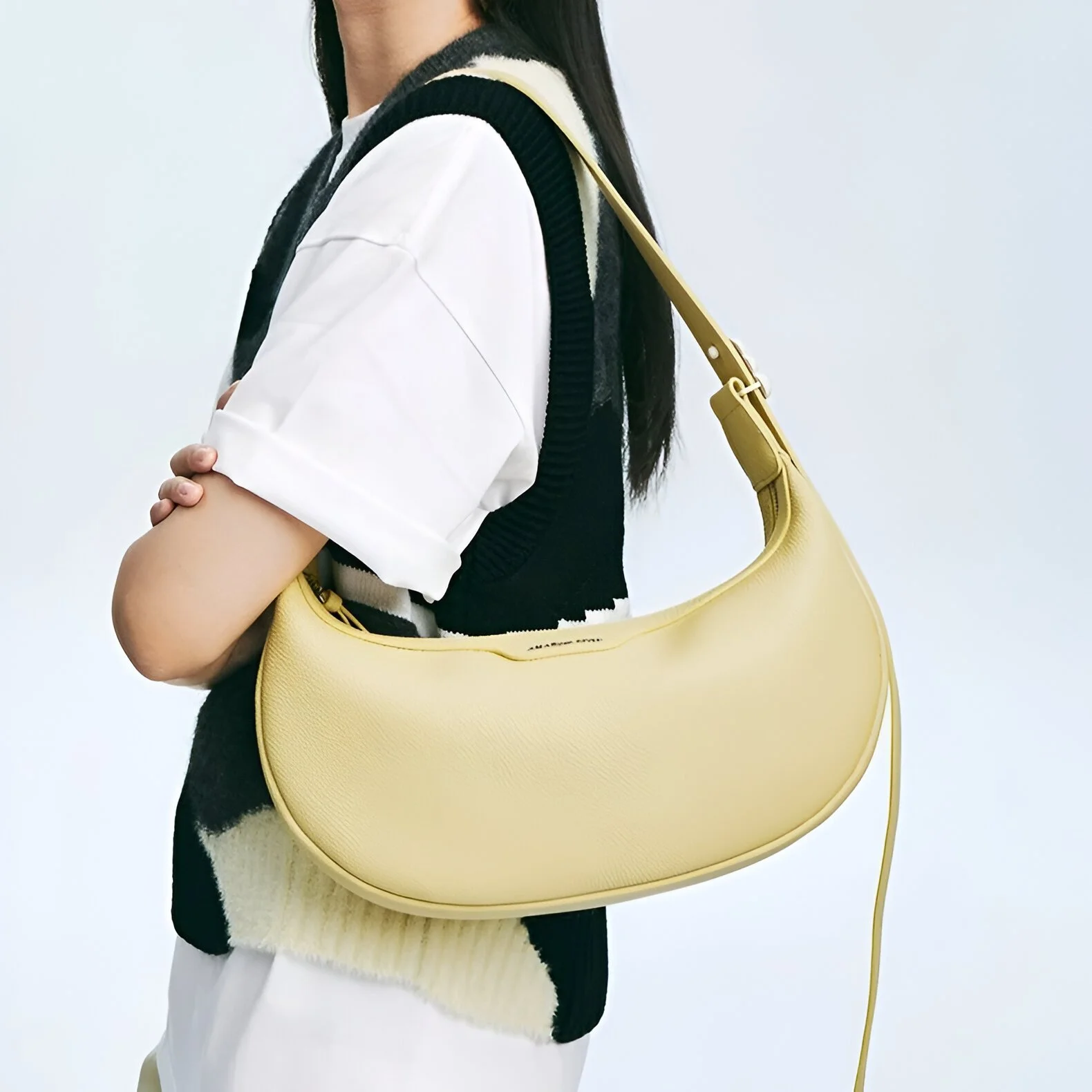 Chic Half Moon Leather Crossbody Bag