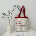 Stylish Women’s Canvas Tote Bag – Striped Shoulder Purse for Everyday Use