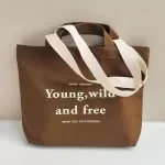 Women’s Brown Canvas Tote Bag – Large Capacity Letter Print Shoulder Purse