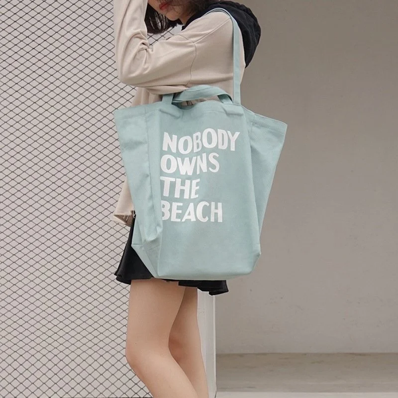 Extra Large Canvas Shoulder Tote Bag for Women – Casual Letter Print Handbag