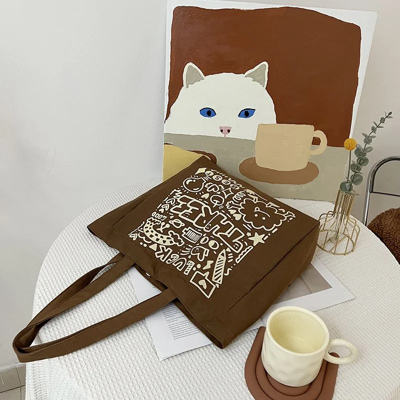 Cartoon Canvas Tote Bag for Women – Eco-Friendly Shoulder Purse for Daily Use