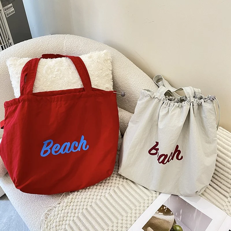 Double Layer Canvas Drawstring Tote – Crumpled Cloth Shoulder Bag for Women