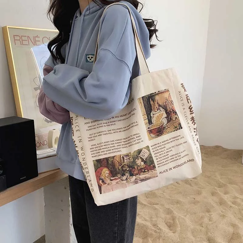Alice in Wonderland Canvas Tote