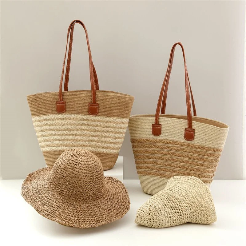 Casual Beach Straw Hat & Large Tote Bag Set – Foldable, Stylish & Spacious