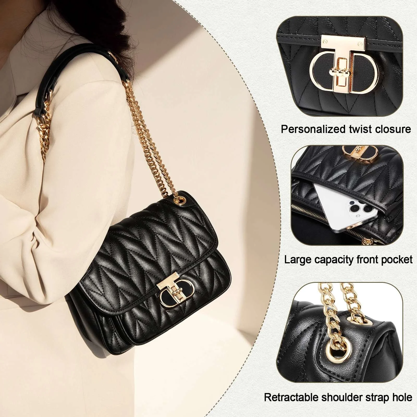 Quilted Leather Crossbody Shoulder Bag for Women