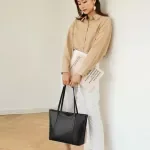 Women's Black Split Leather Tote