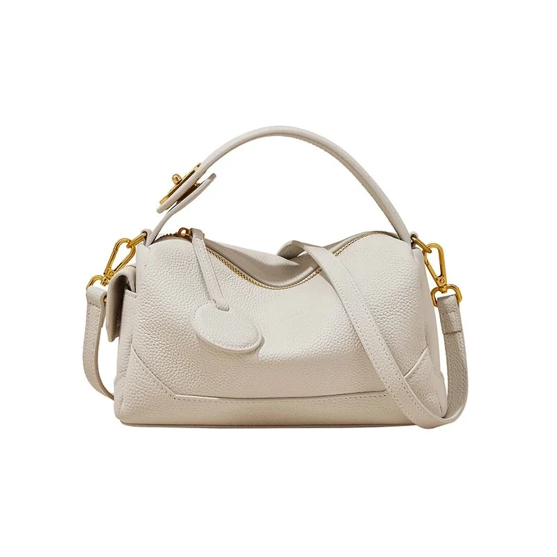 High-Quality Cowhide Leather Barrel Shoulder Bag for Women