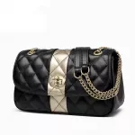 Black Split Leather Diamond Lattice Crossbody Shoulder Bag for Women
