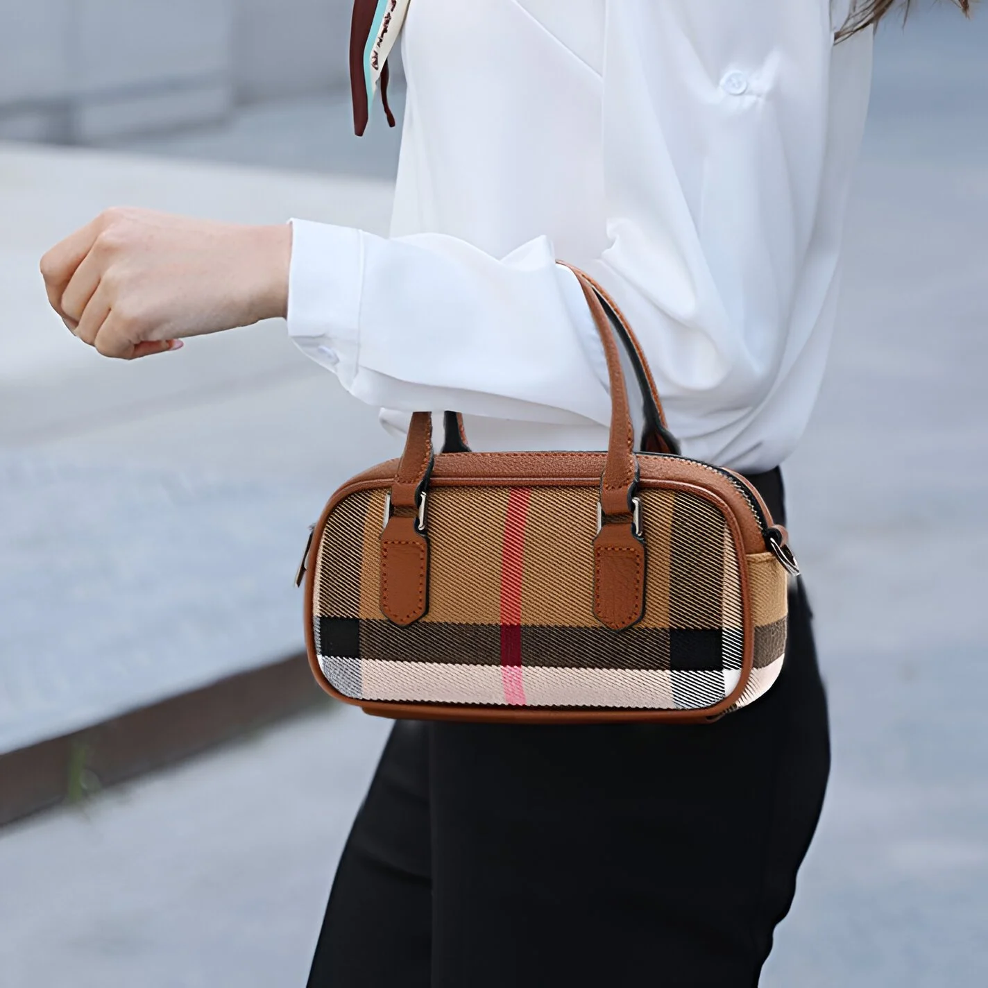Women's Mini Plaid Canvas & Cowhide Handbag