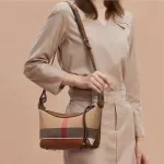 Caramel Plaid Genuine Leather & Canvas Shoulder & Crossbody Bag