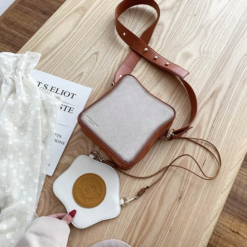 Fun Toast Design Crossbody Bag - PU Leather Fashion Handbag for Women