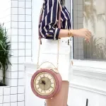 Round Clock Shoulder Crossbody Bag for Women