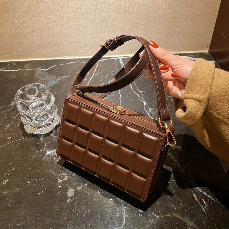 Black and Brown Box Design Party Clutch Leather Handbag for Women