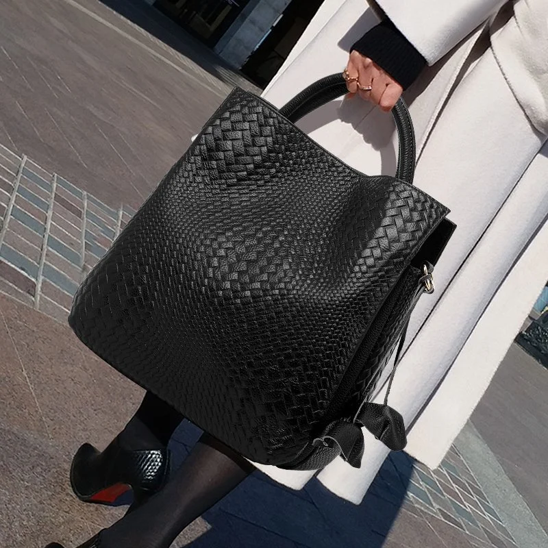 Luxury Woven Cowhide Leather Handbag for Women